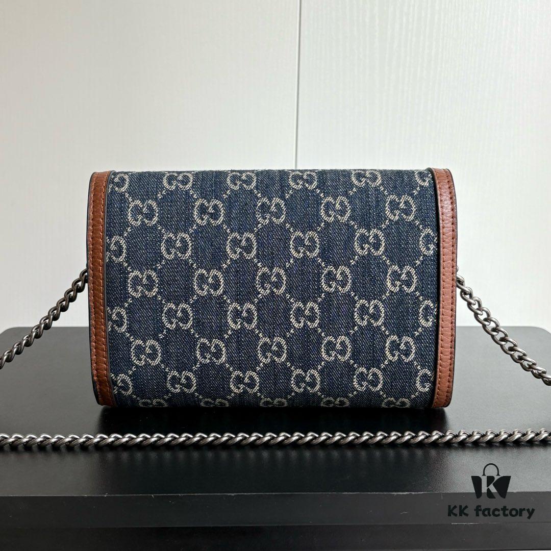 6930a9716e68136f4d9ac915 Authentic #With Box - GG Dionysus WOC Chain Mini Handbag/Wallet in Blue Denim, Style No. 401231, Size: 20×13×6cm