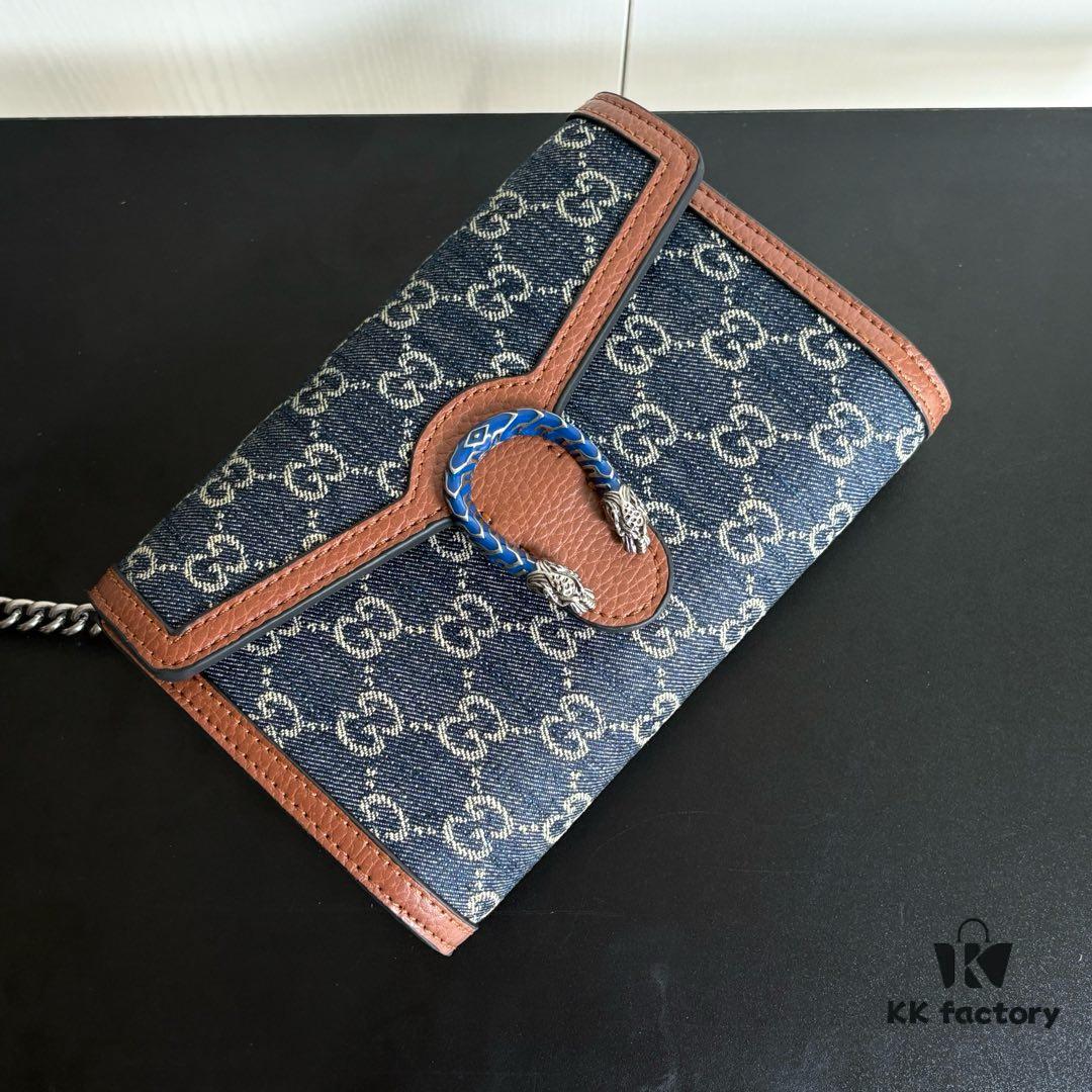 6930a9726e68136f4d9ac919 Authentic #With Box - GG Dionysus WOC Chain Mini Handbag/Wallet in Blue Denim, Style No. 401231, Size: 20×13×6cm