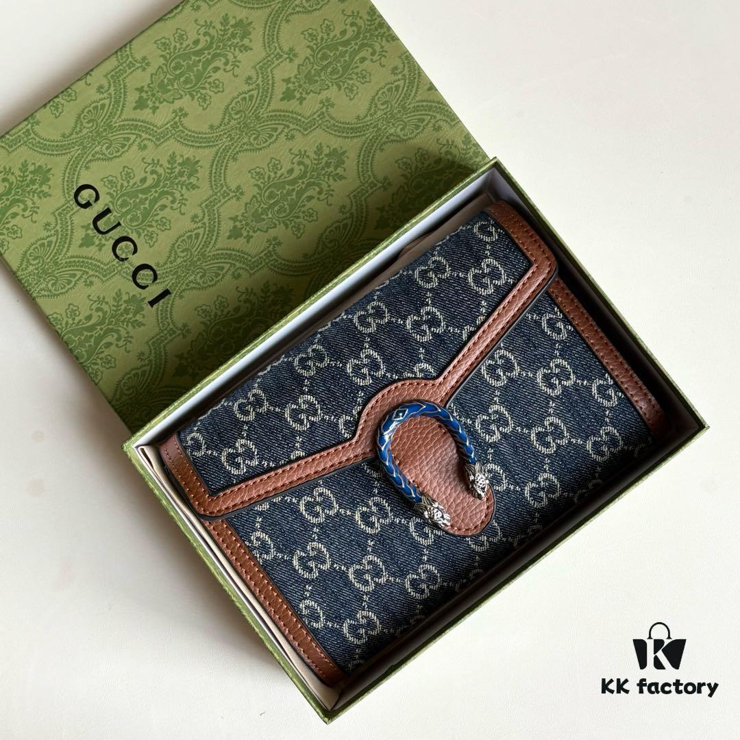 6930a9736e68136f4d9ac91a Authentic #With Box - GG Dionysus WOC Chain Mini Handbag/Wallet in Blue Denim, Style No. 401231, Size: 20×13×6cm