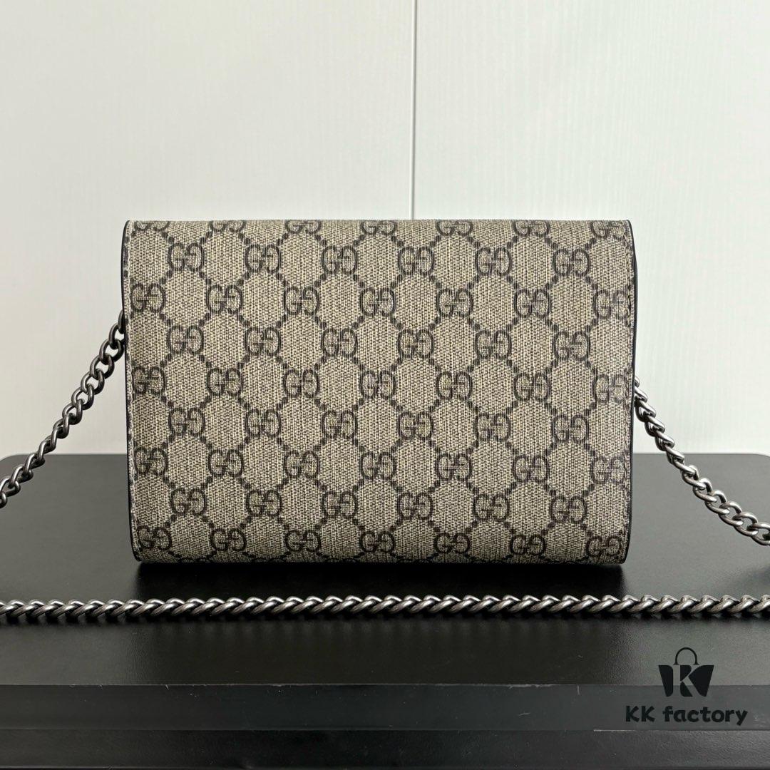 6930a9766e68136f4d9ac920 GG Dionysus WOC Chain Mini Handbag / Wallet with Khaki Lining, Horsehead Stirrup Closure and Flip Design