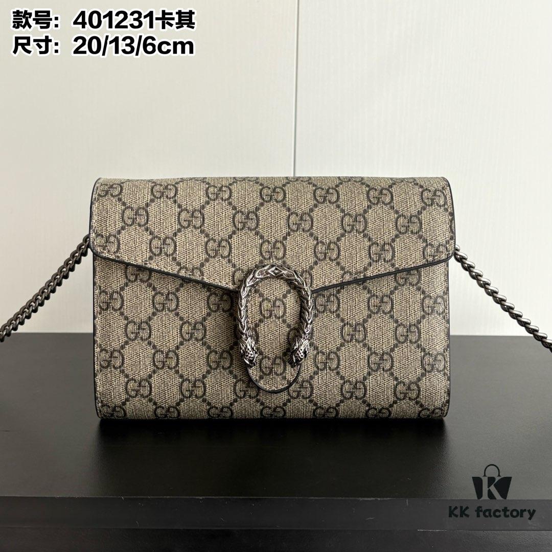 6930a9766e68136f4d9ac921 GG Dionysus WOC Chain Mini Handbag / Wallet with Khaki Lining, Horsehead Stirrup Closure and Flip Design