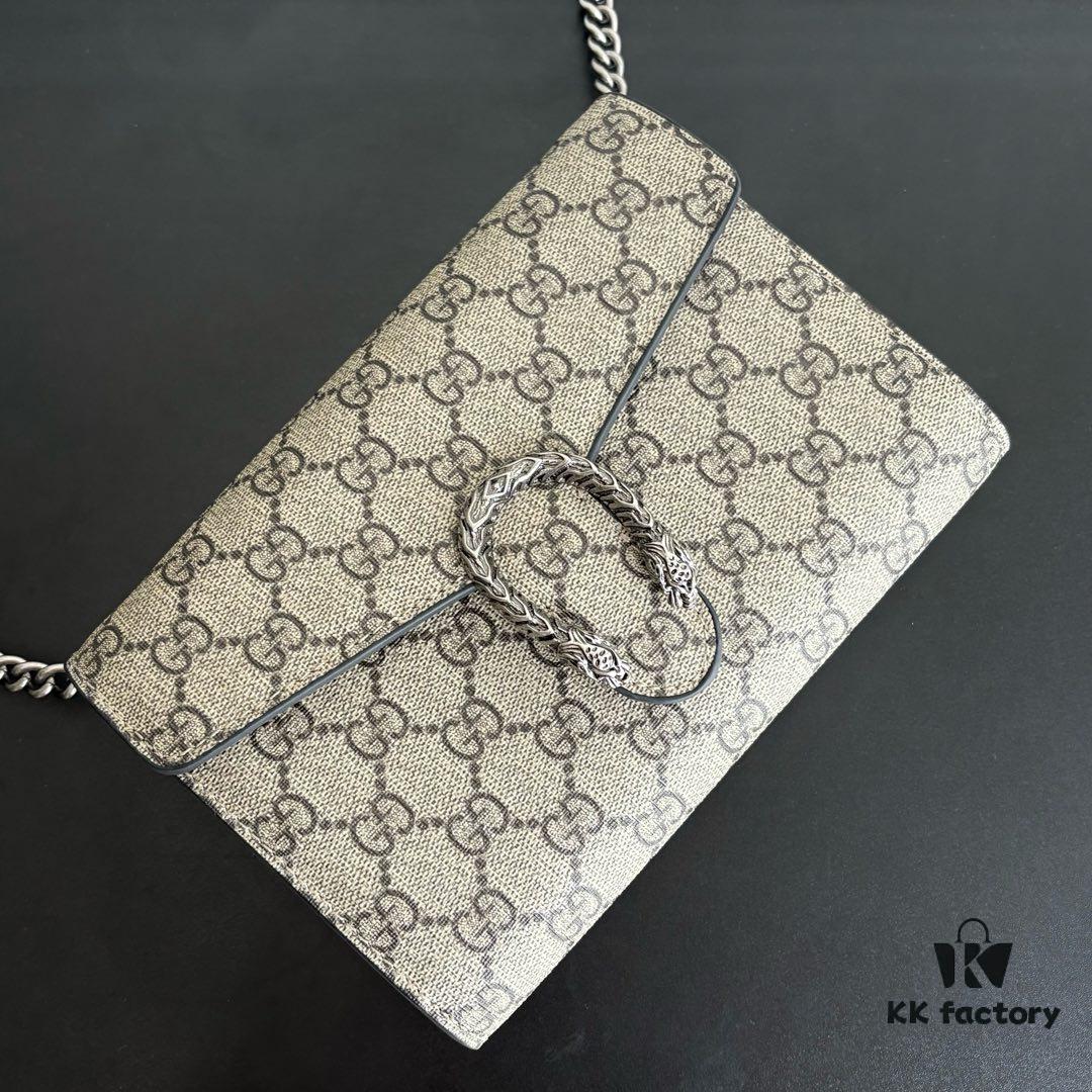 6930a9766e68136f4d9ac922 GG Dionysus WOC Chain Mini Handbag / Wallet with Khaki Lining, Horsehead Stirrup Closure and Flip Design