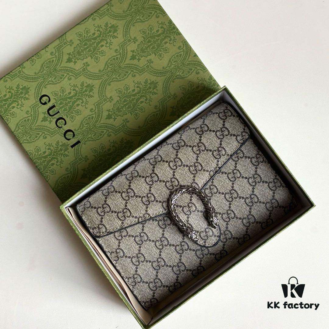 6930a9786e68136f4d9ac929 GG Dionysus WOC Chain Mini Handbag / Wallet with Khaki Lining, Horsehead Stirrup Closure and Flip Design