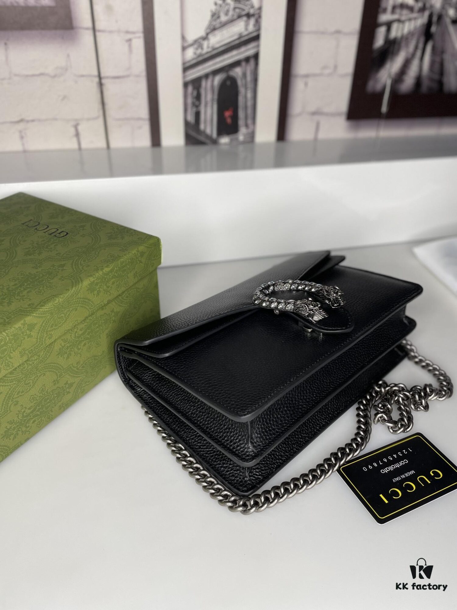 6930a9a46e68136f4d9ac983 Crinkled Leather with Double Tiger Head Clasp Inspired by the Greek Mythology of Dionysus, Dual Flap Pockets, Handheld or Crossbody Bag, Model: 400249, Size: 28x15x7