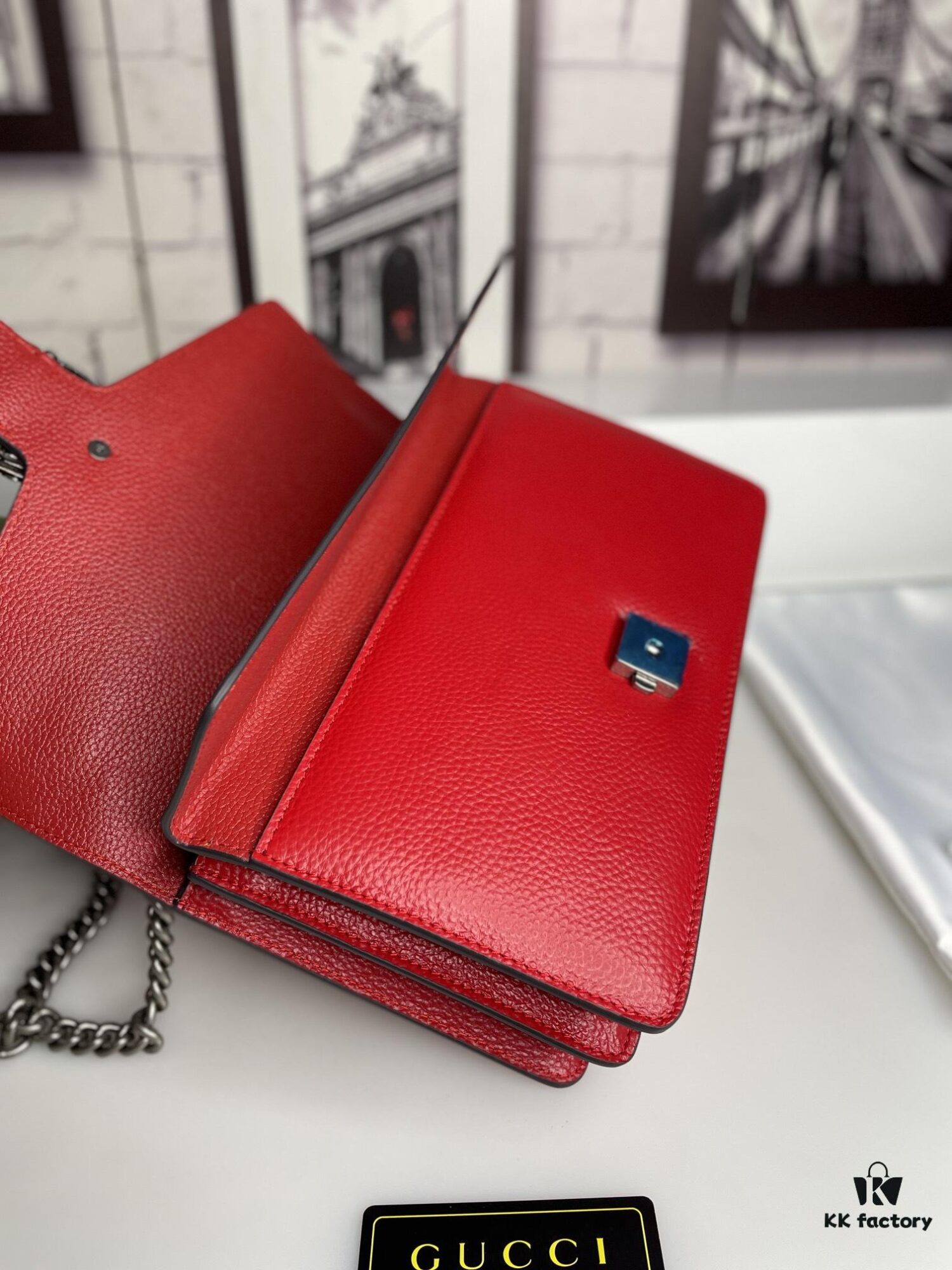 6930a9ac6e68136f4d9ac992 Crinkled Leather with Double Tiger Head Clasp Inspired by the Greek Myth of Dionysus, Dual Flap Pockets, Handheld or Crossbody Bag, Model: 400249, Size: 28x15x7