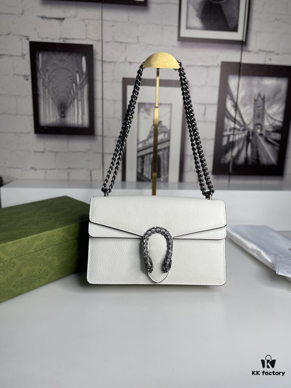 6930a9ad6e68136f4d9ac993 Crinkled Leather with Double Tiger Head Clasp Inspired by the Greek Mythology of Dionysus, Dual Flap Pockets, Handheld or Crossbody Bag, Model: 400249, Size: 28x15x7