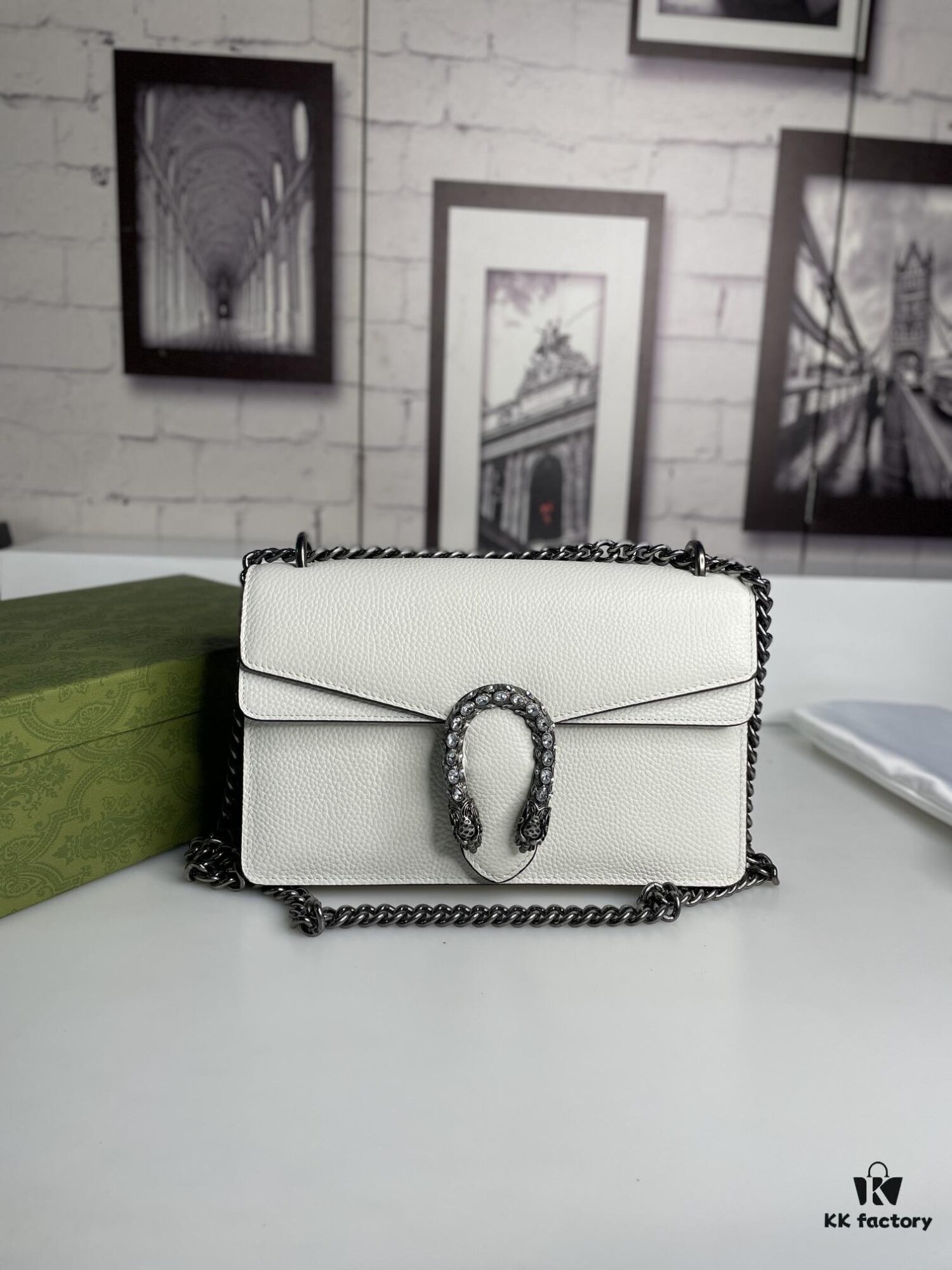 6930a9ad6e68136f4d9ac995 Crinkled Leather with Double Tiger Head Clasp Inspired by the Greek Mythology of Dionysus, Dual Flap Pockets, Handheld or Crossbody Bag, Model: 400249, Size: 28x15x7