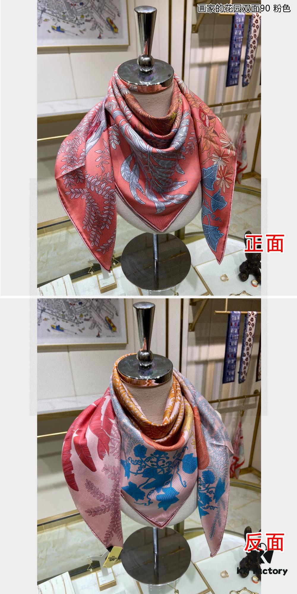6930aaf46e68136f4d9acbf1 Luxury Custom 'Artist's Garden Double-Sided 90' Silk Scarf, 100% Premium 18 Momme Twill Silk, 90cm x 90cm