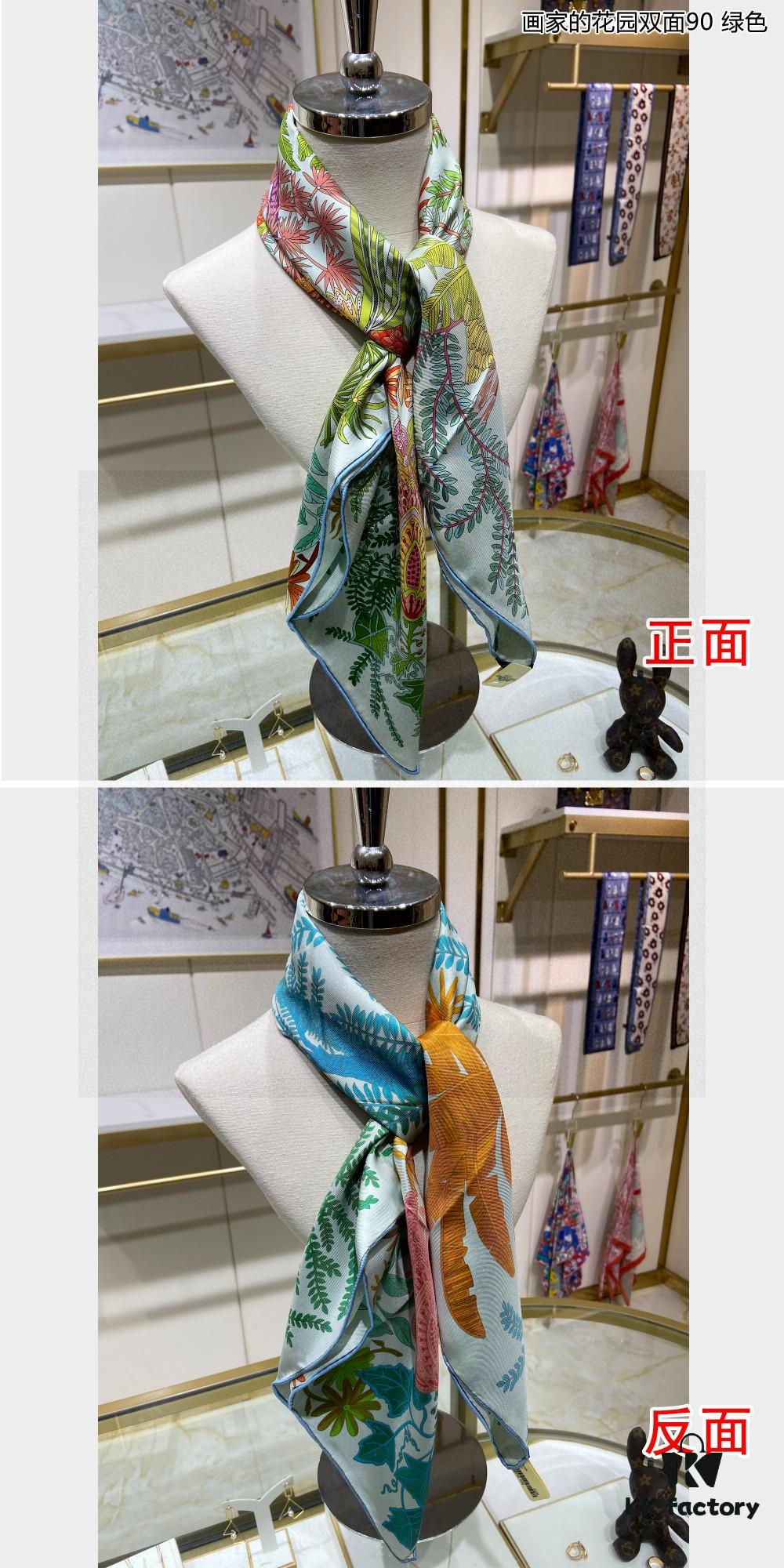 6930aafa6e68136f4d9acbfb Luxury Custom 'Artist's Garden Double-Sided 90' Silk Scarf, 100% Premium 18 Momme Double-Faced Twill Silk, 90cm x 90cm