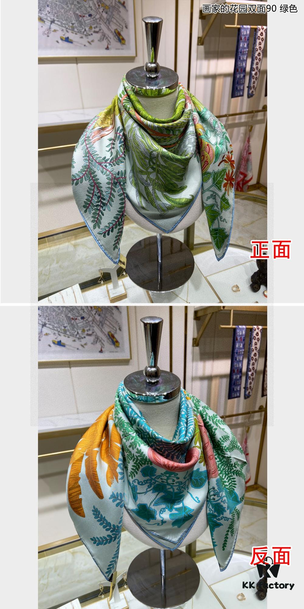6930aafb6e68136f4d9acbfc Luxury Custom 'Artist's Garden Double-Sided 90' Silk Scarf, 100% Premium 18 Momme Double-Faced Twill Silk, 90cm x 90cm
