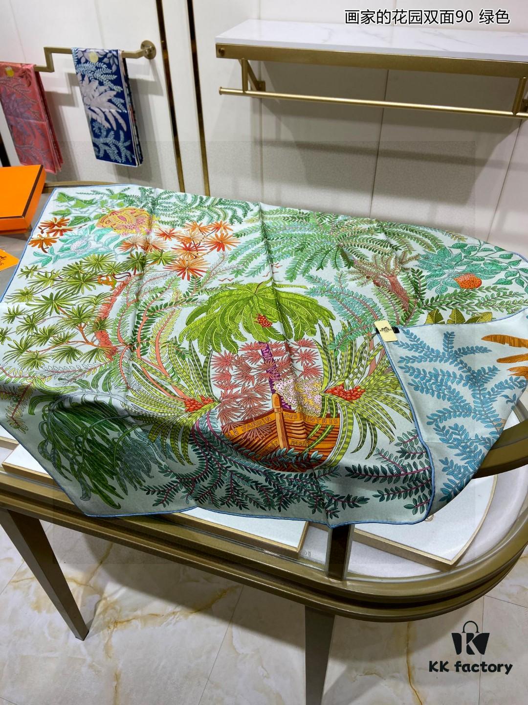 6930aafc6e68136f4d9acbfe Luxury Custom 'Artist's Garden Double-Sided 90' Silk Scarf, 100% Premium 18 Momme Double-Faced Twill Silk, 90cm x 90cm