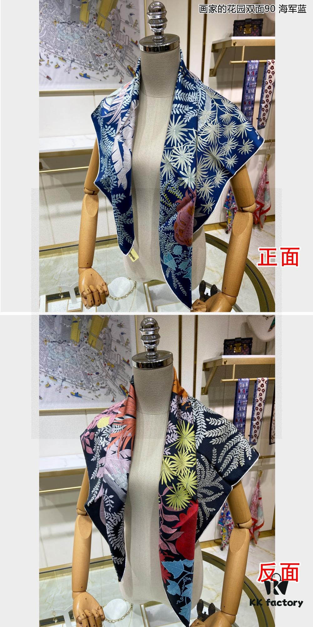 6930ab016e68136f4d9acc05 Luxury Custom 'Painter's Garden Double-Sided 90' Silk Scarf, 100% Premium 18 Momme Twill Silk, 90cm x 90cm