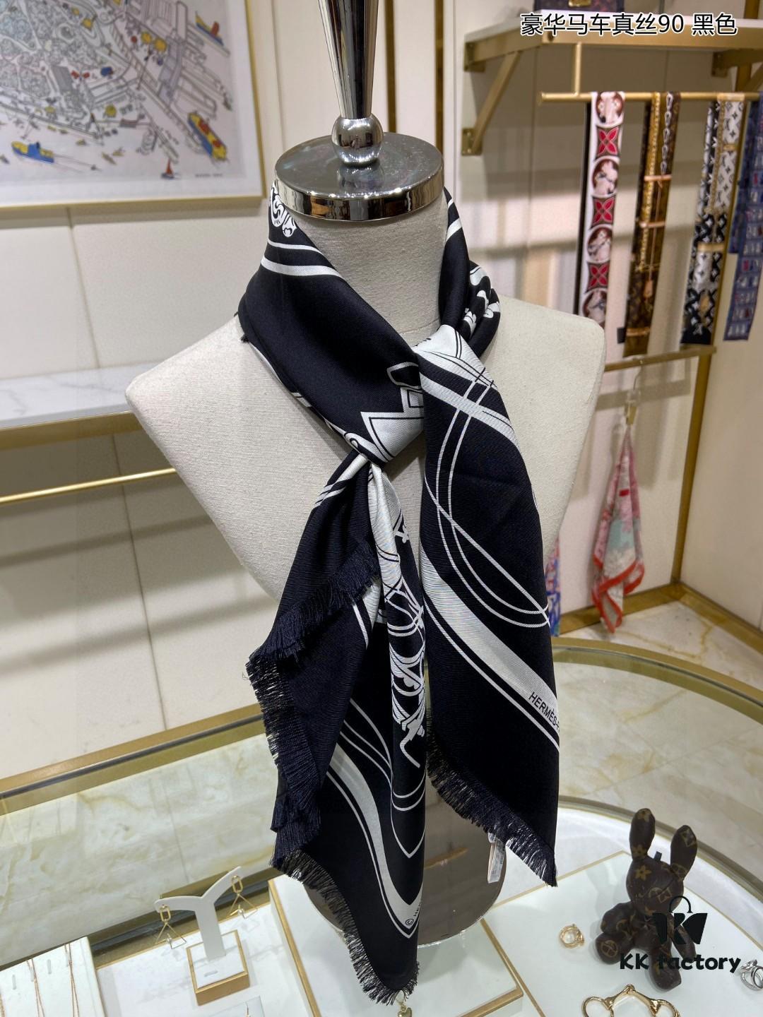 6930ab1d6e68136f4d9acc3b Luxury Custom 90cm x 90cm Pure Silk Square Scarf - Real Silk Carriage Design, 100% High-Grade 18 Momme Twill Silk, Double-Sided Same Color, Top Craftsmanship