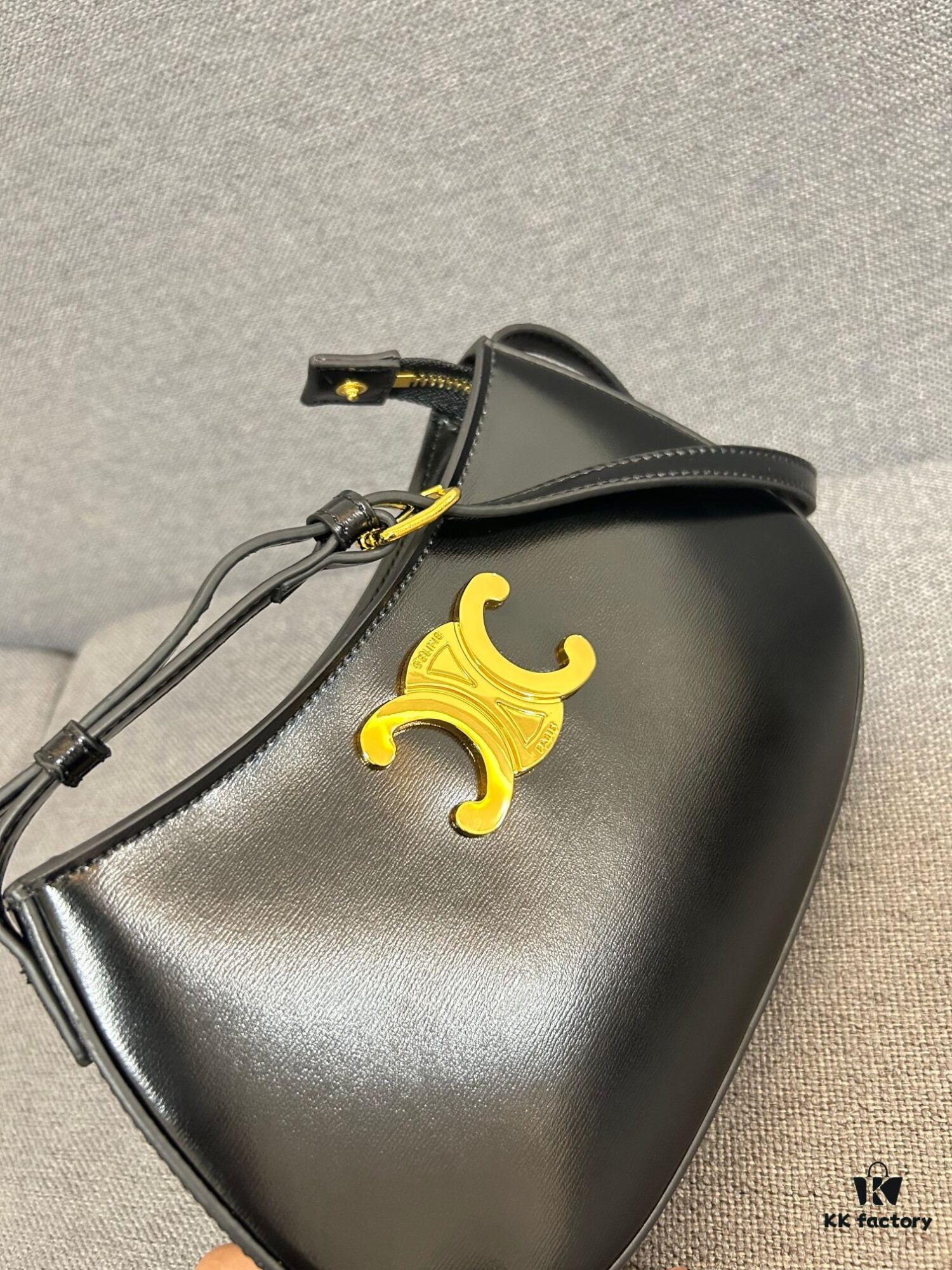 6930abef6e68136f4d9acdb1 CELINE Arc de Triomphe TILLY Signature Print Leather Handbag TRIOMPHE Canvas, Cowhide Leather Trim, Lambskin Lining, Gold-Tone Hardware, Sling or Crossbody Wear, Zip Closure, One Main Compartment, One Interior Flat Pocket, Adjustable Strap - Model No. 4233#, Size: 22cm