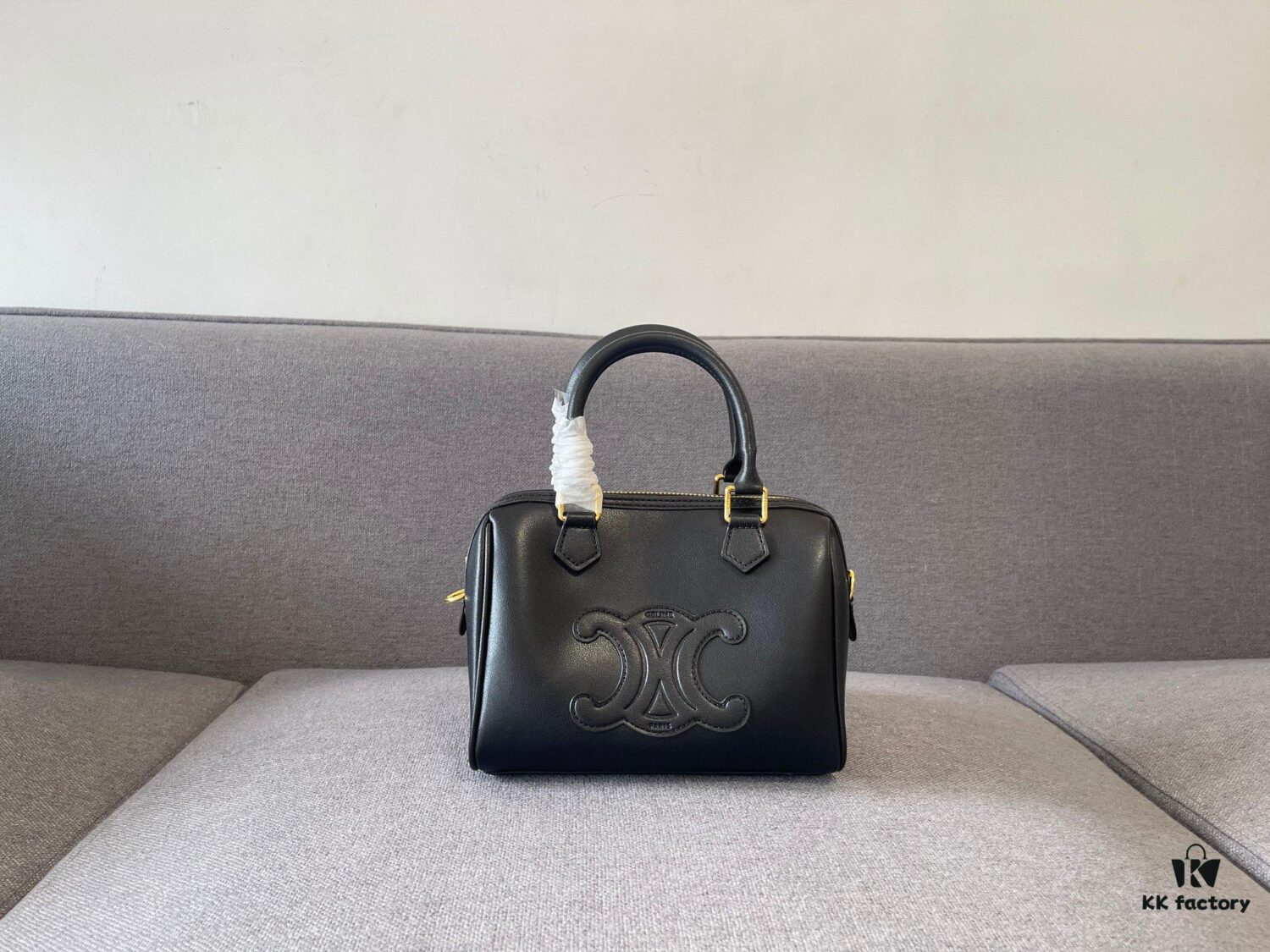 6930ac7c6e68136f4d9acea0 Celine Arc Triomphe Small Boston Pillow Bag in Leather and Fabric Materials