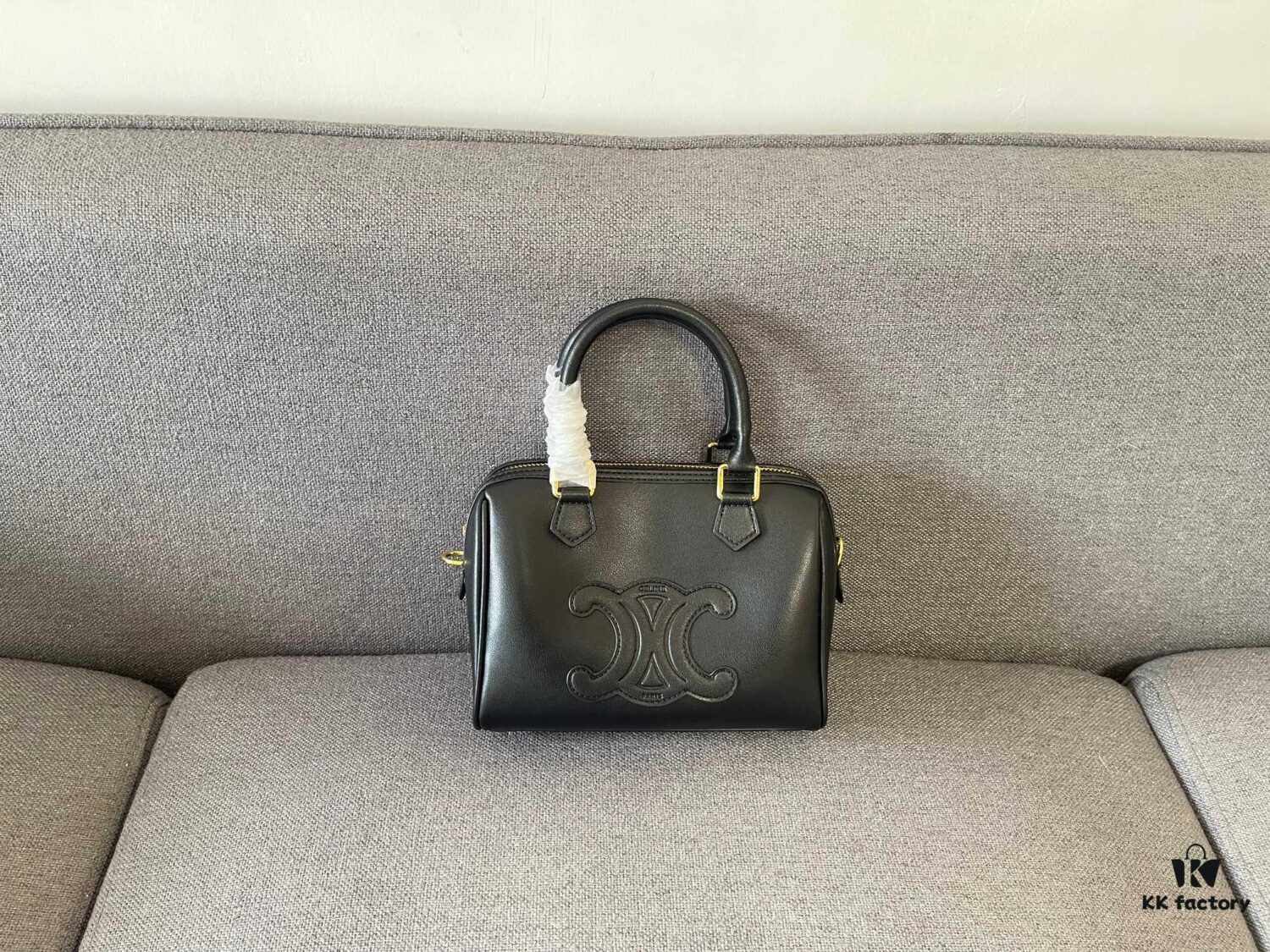 6930ac7f6e68136f4d9acea3 Celine Arc Triomphe Small Boston Pillow Bag in Leather and Fabric Materials