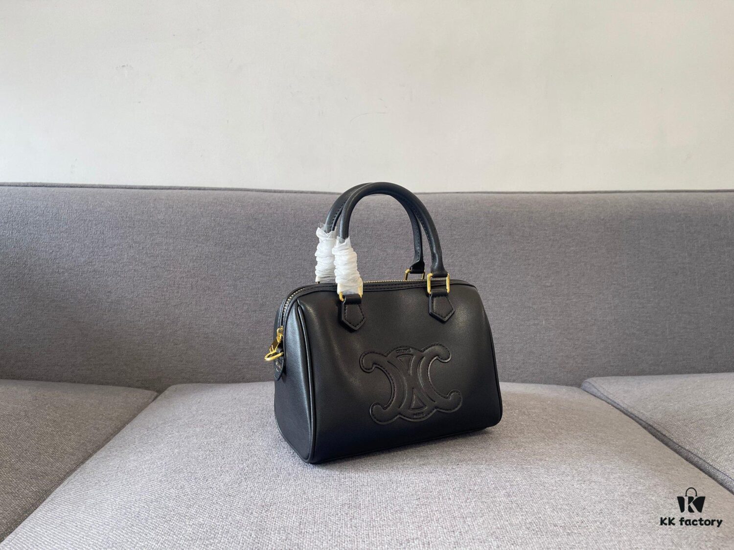 6930ac806e68136f4d9acea5 Celine Arc Triomphe Small Boston Pillow Bag in Leather and Fabric Materials