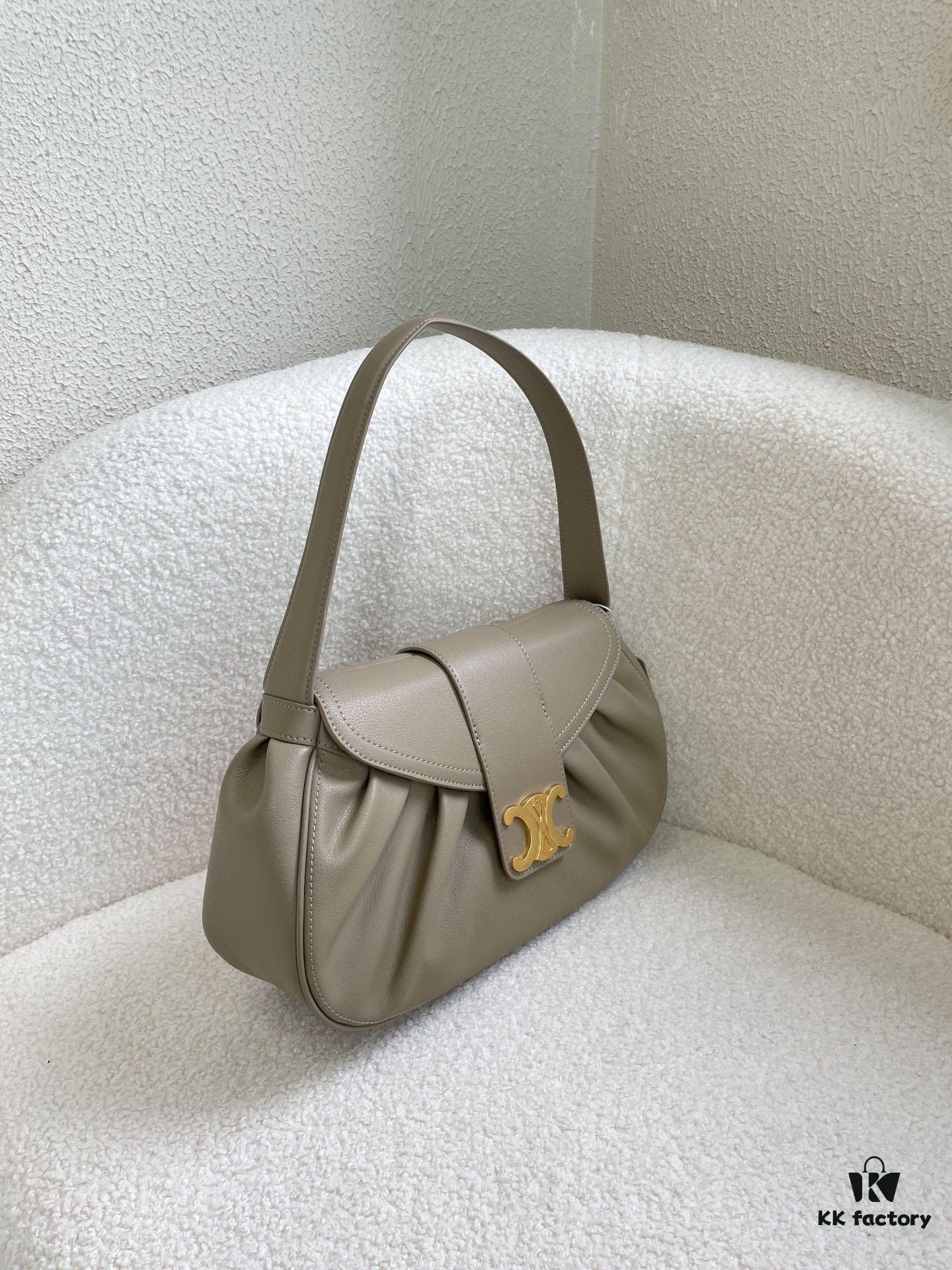 6930acc76e68136f4d9acf19 CELINE Spring-Summer Collection New Release POLLY Bag - Iconic Triomphe Logo, Wave-Bottom Design, Lambskin Lining, Magnetic Closure, Dual Carry Options