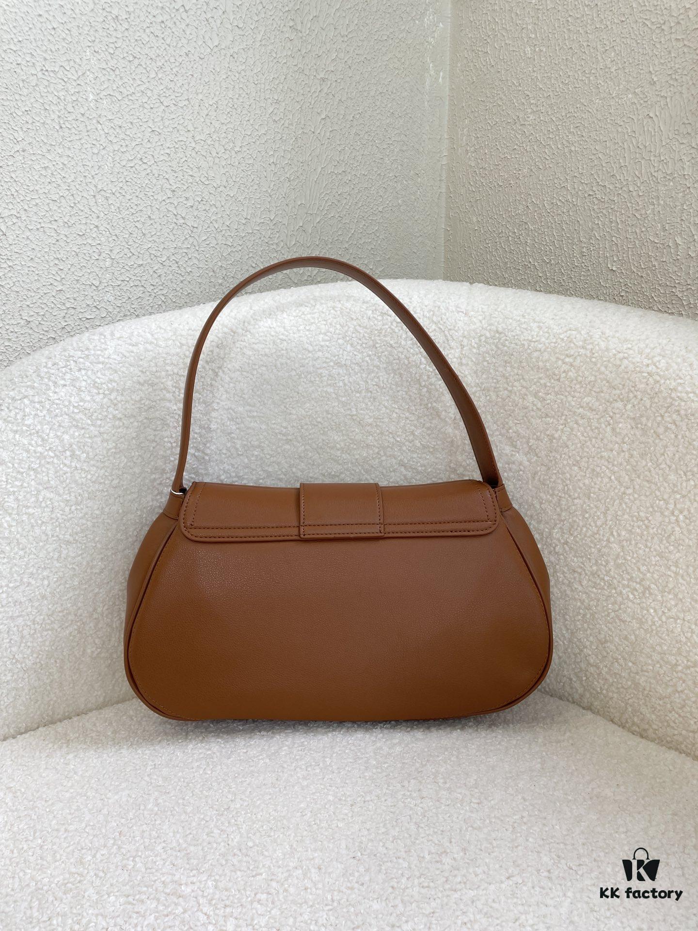 CELINE Spring/Summer New Arrival POLLY Bag - Iconic Triomphe Logo, Wave-Base Design, Full-Grain Calf Leather with Lambskin Lining