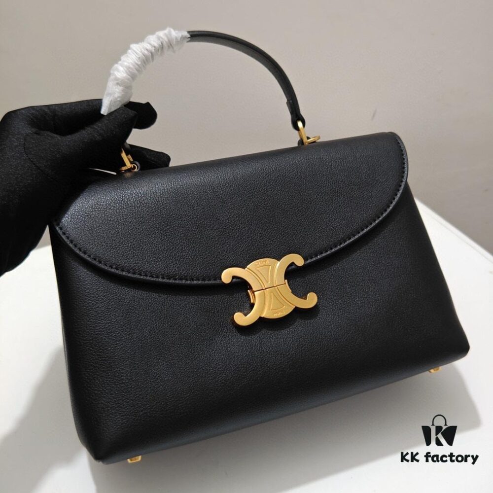 6930ad086e68136f4d9acfa8 Top-Grade Cowhide, Crinkle Grain Leather, Celine 2024 New Arrival Archway Handbag, Minimalist and Exquisite Design in Large Size 25cm