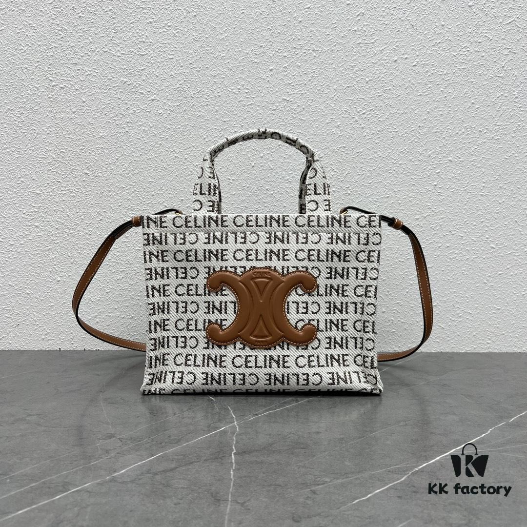 6930ad116e68136f4d9acfbc CELINE CABAS THAIS | New Autumn All-Over Print Fabric Small Tote Bag with Calfskin Trims