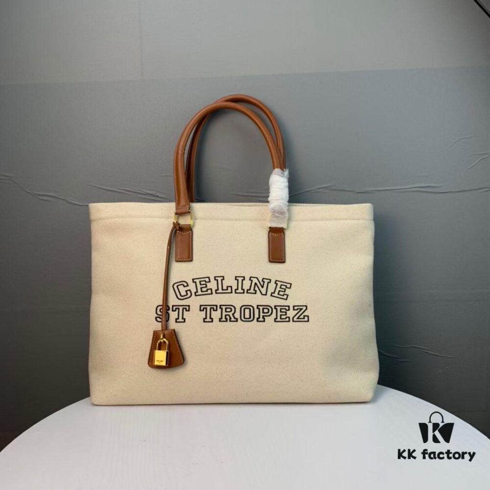 6930ad2d6e68136f4d9acff8 New Arrival 🔅 CABAS CELINE Canvas and Calfskin Crossbody Tote Bag