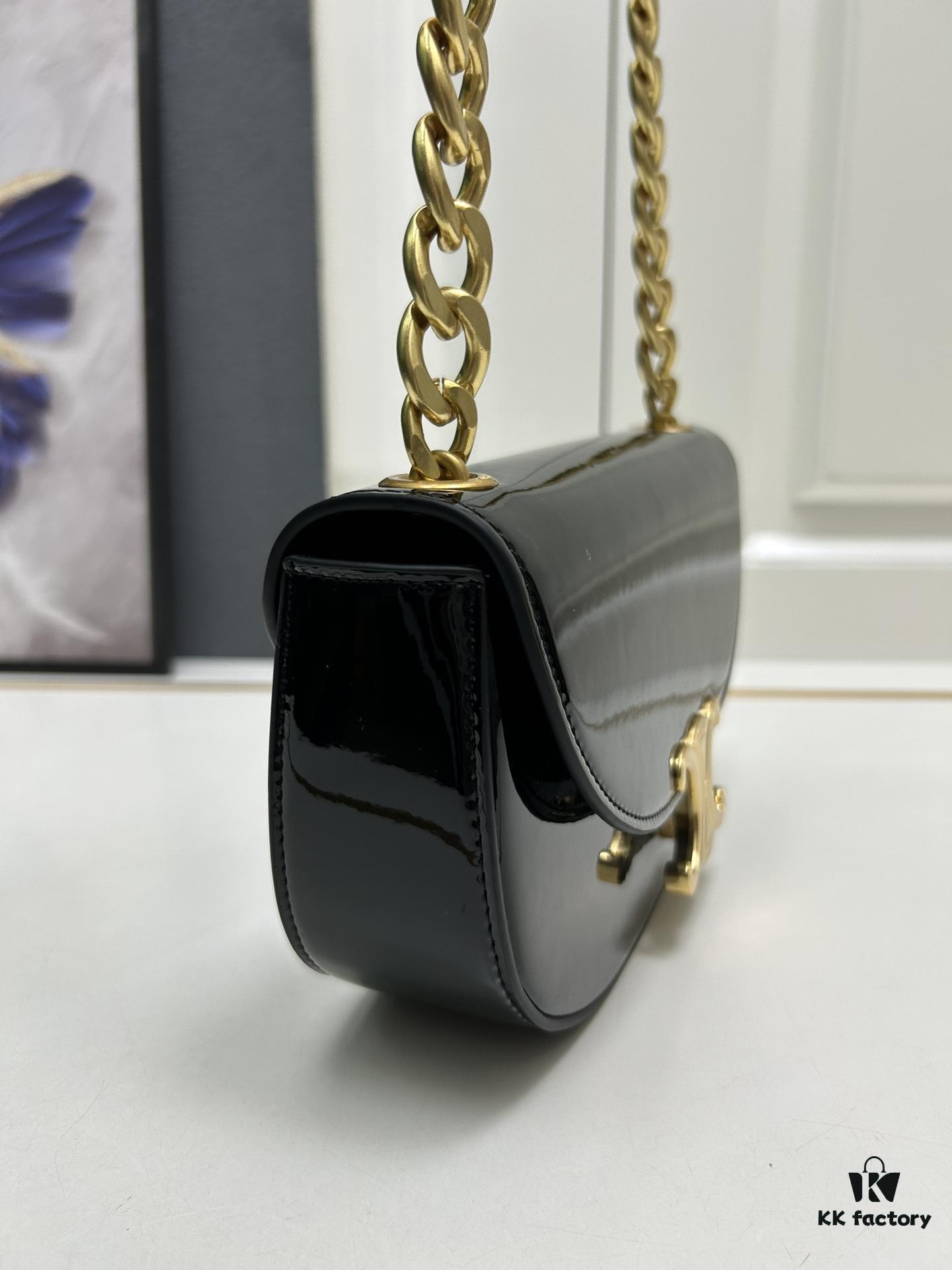 6930ad5f6e68136f4d9ad058 Upgraded Release Celine 2024 New Model Chain Half-Moon Bag, Box Leather with Arc de Triomphe Metal Clasp Closure