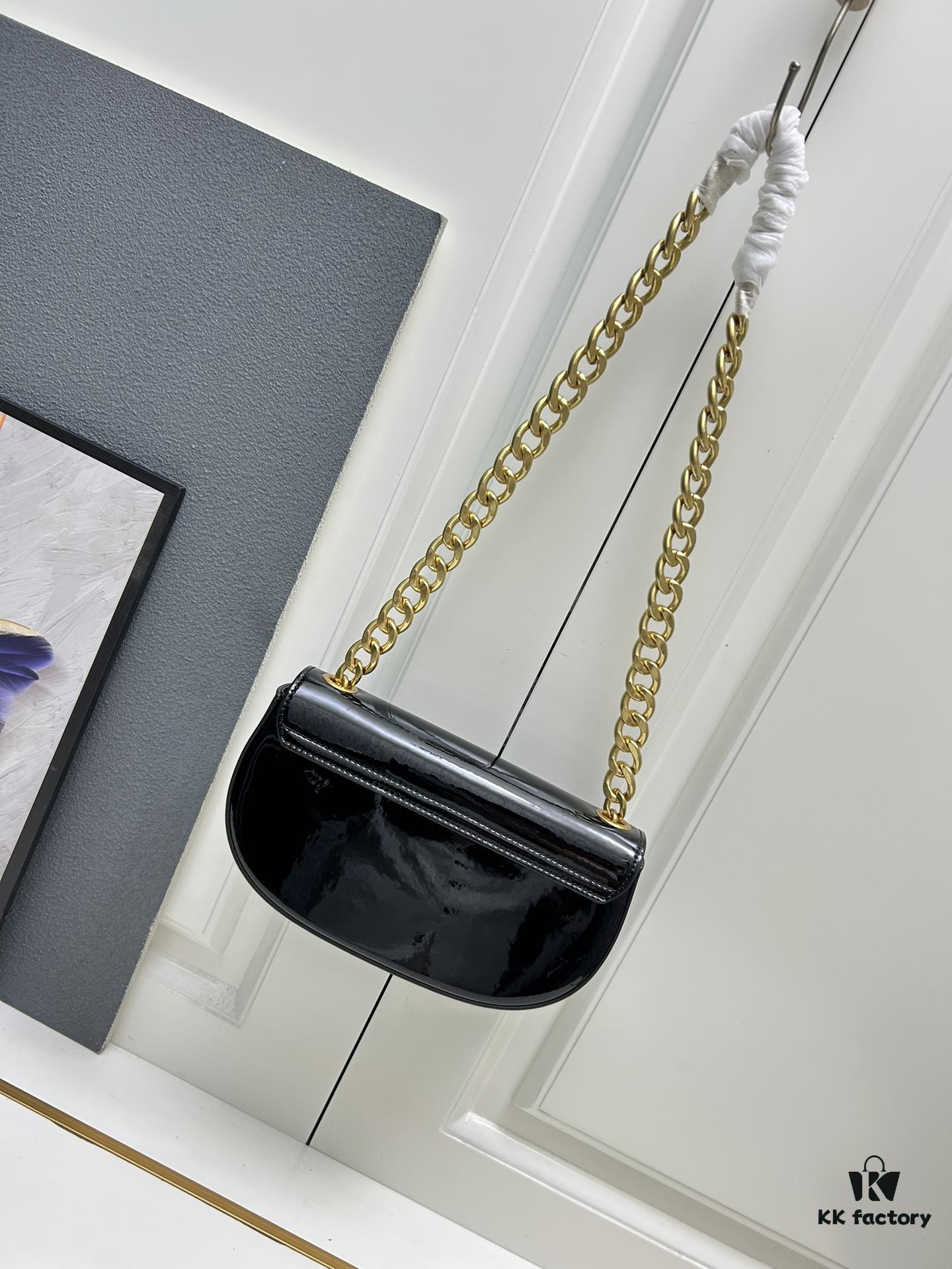 6930ad606e68136f4d9ad059 Upgraded Release Celine 2024 New Model Chain Half-Moon Bag, Box Leather with Arc de Triomphe Metal Clasp Closure