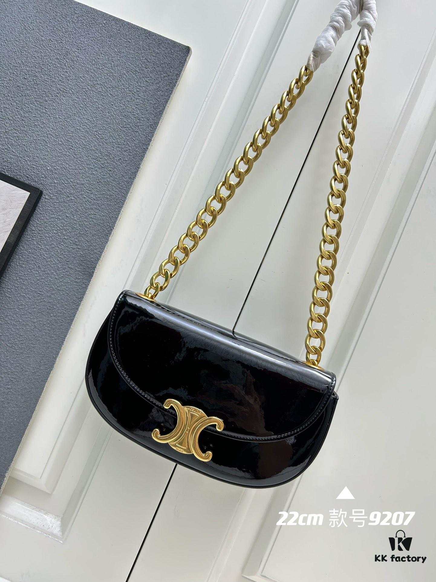 6930ad606e68136f4d9ad05a Upgraded Release Celine 2024 New Model Chain Half-Moon Bag, Box Leather with Arc de Triomphe Metal Clasp Closure