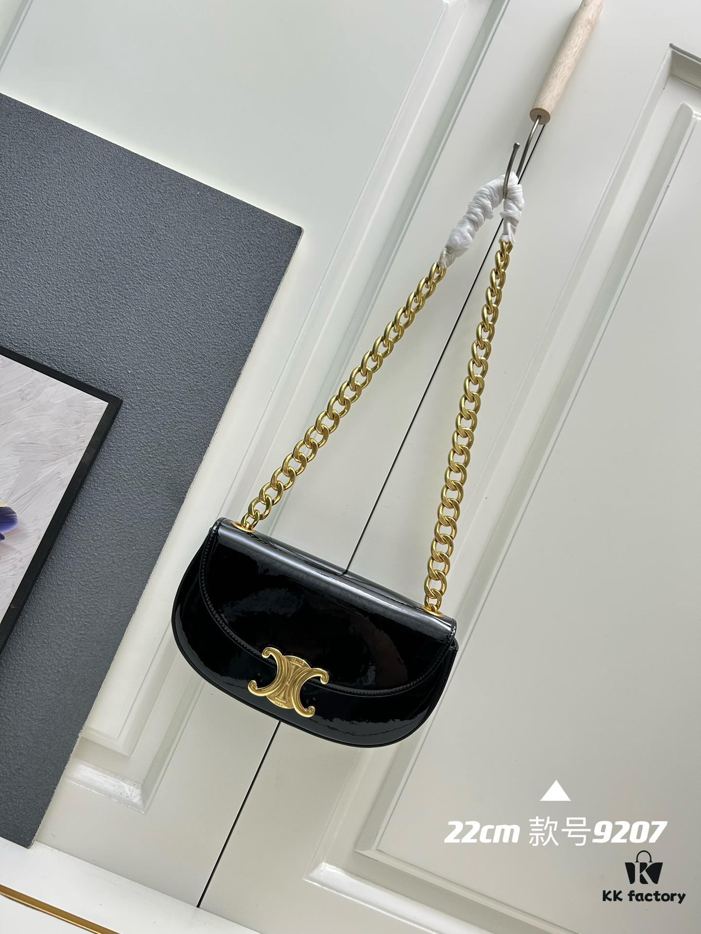 6930ad606e68136f4d9ad05b Upgraded Release Celine 2024 New Model Chain Half-Moon Bag, Box Leather with Arc de Triomphe Metal Clasp Closure