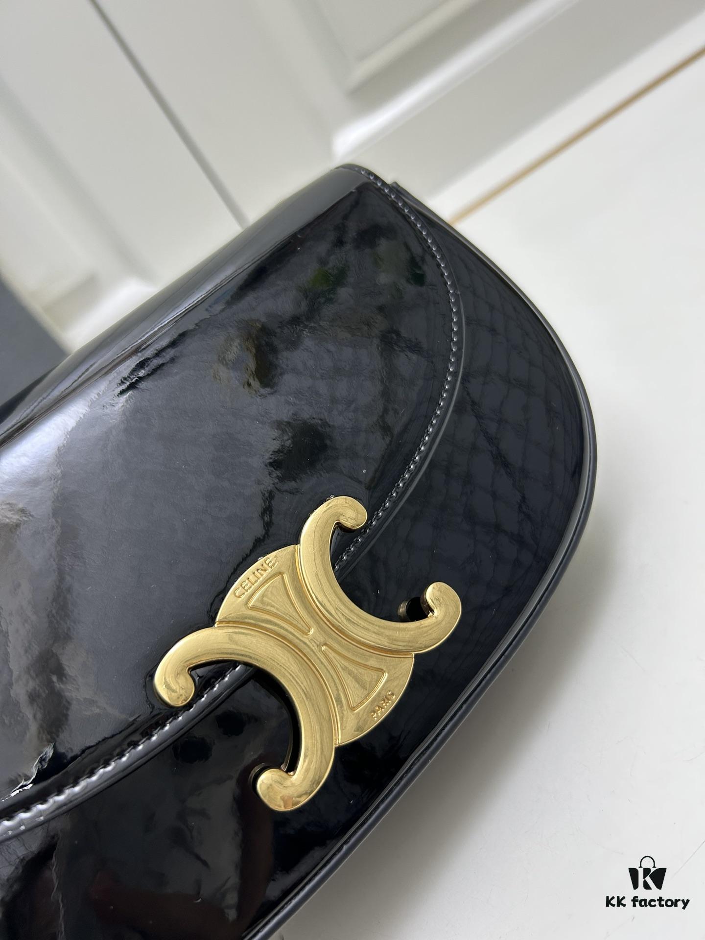 6930ad606e68136f4d9ad05c Upgraded Release Celine 2024 New Model Chain Half-Moon Bag, Box Leather with Arc de Triomphe Metal Clasp Closure