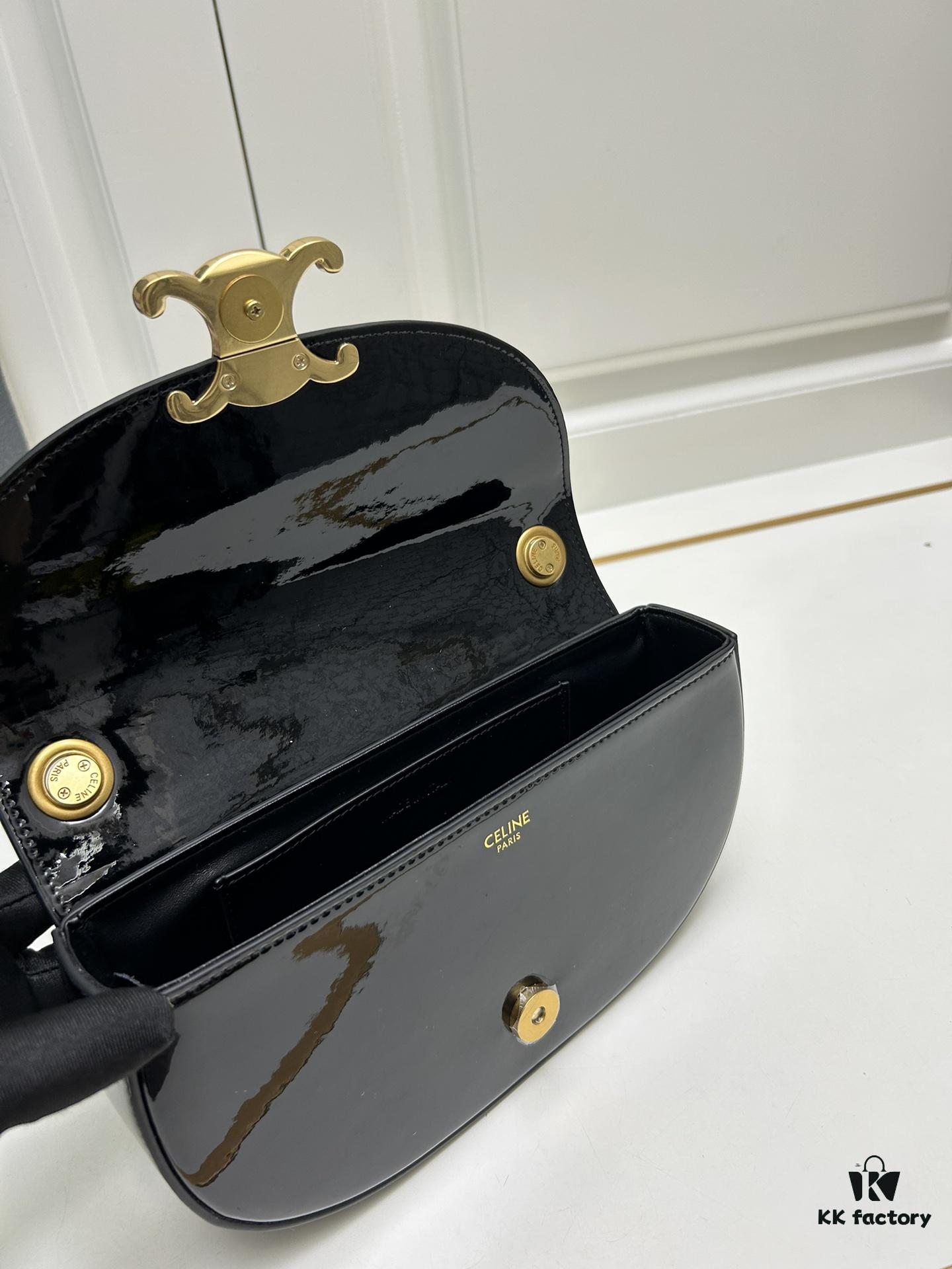 6930ad616e68136f4d9ad05f Upgraded Release Celine 2024 New Model Chain Half-Moon Bag, Box Leather with Arc de Triomphe Metal Clasp Closure