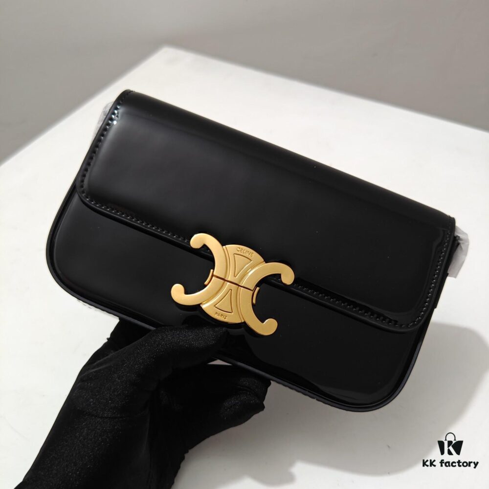 6930adbf6e68136f4d9ad12b Top Quality Original Celine Triomphe Classic Shoulder Bag, New Glossy Black and Gold Design