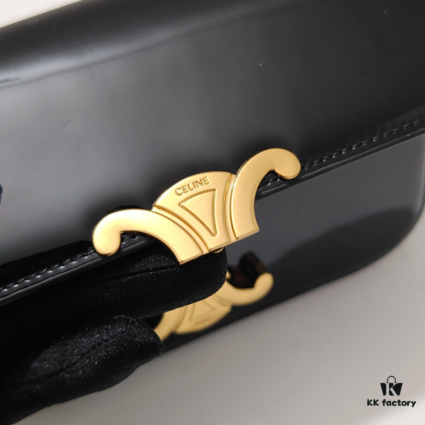 Top Quality Original Celine Triomphe Classic Shoulder Bag, New Glossy Black and Gold Design