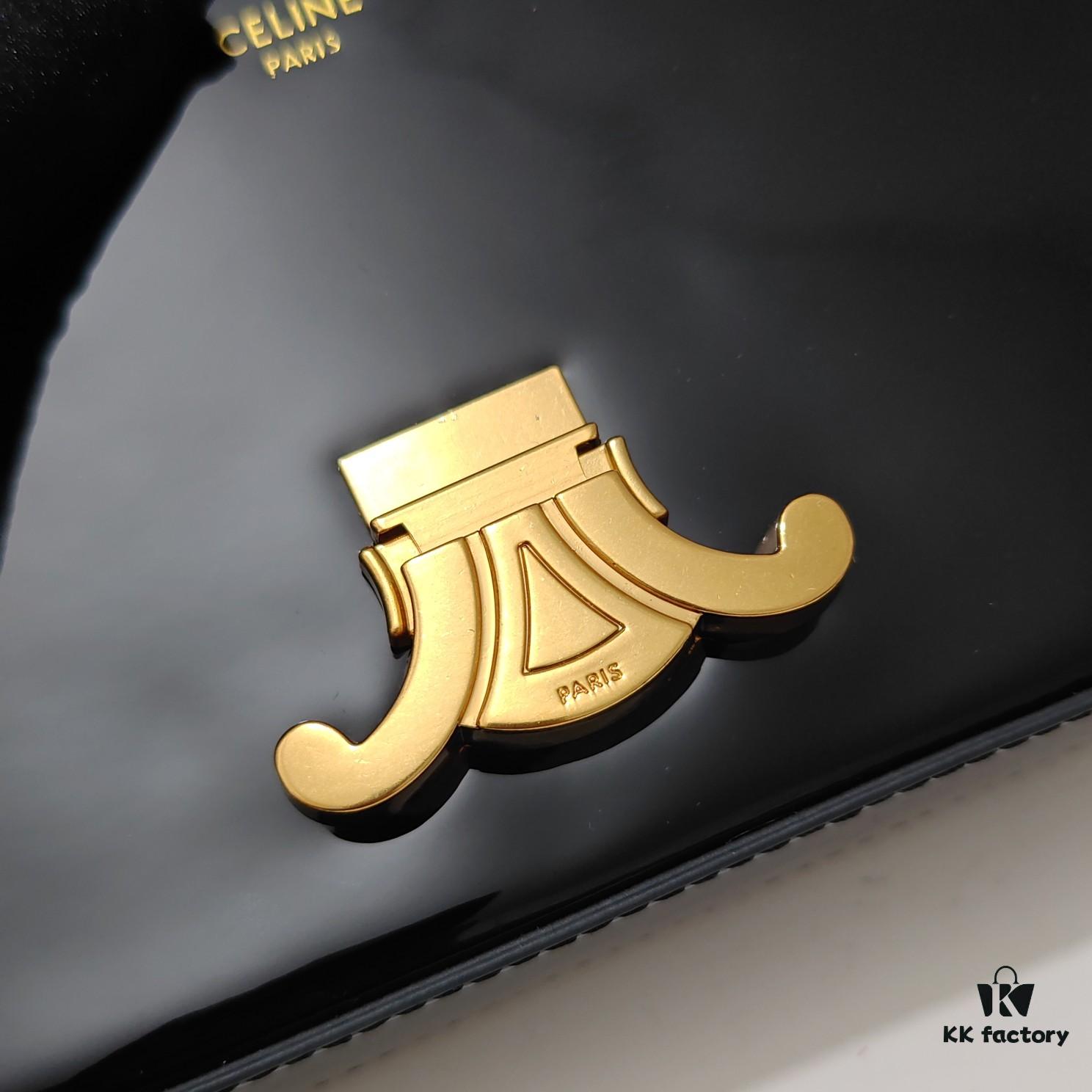Top Quality Original Celine Triomphe Classic Shoulder Bag, New Glossy Black and Gold Design