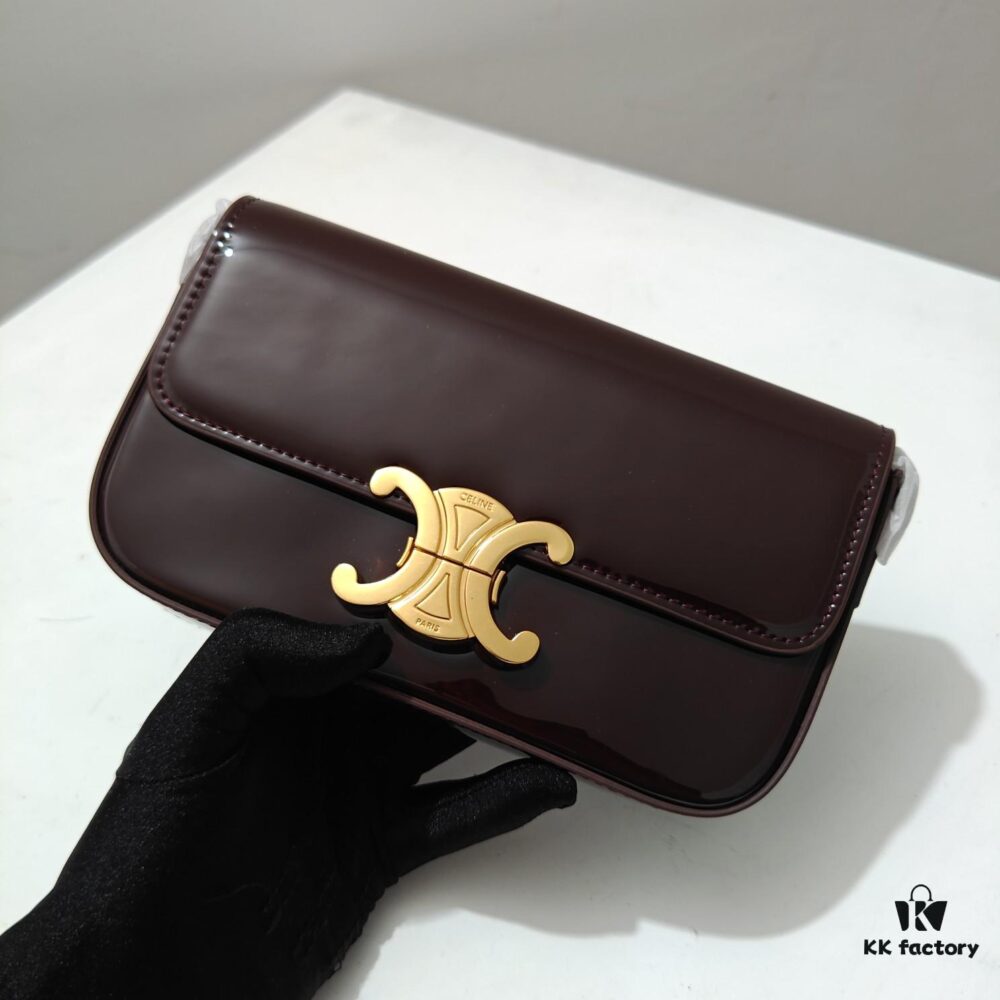 6930adc16e68136f4d9ad131 Top Quality Original Celine Triomphe Classic Underarm Bag New Patent Chocolate Brown
