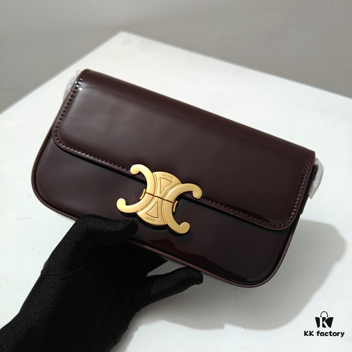 6930adc16e68136f4d9ad131 Top Quality Original Celine Triomphe Classic Underarm Bag New Patent Chocolate Brown