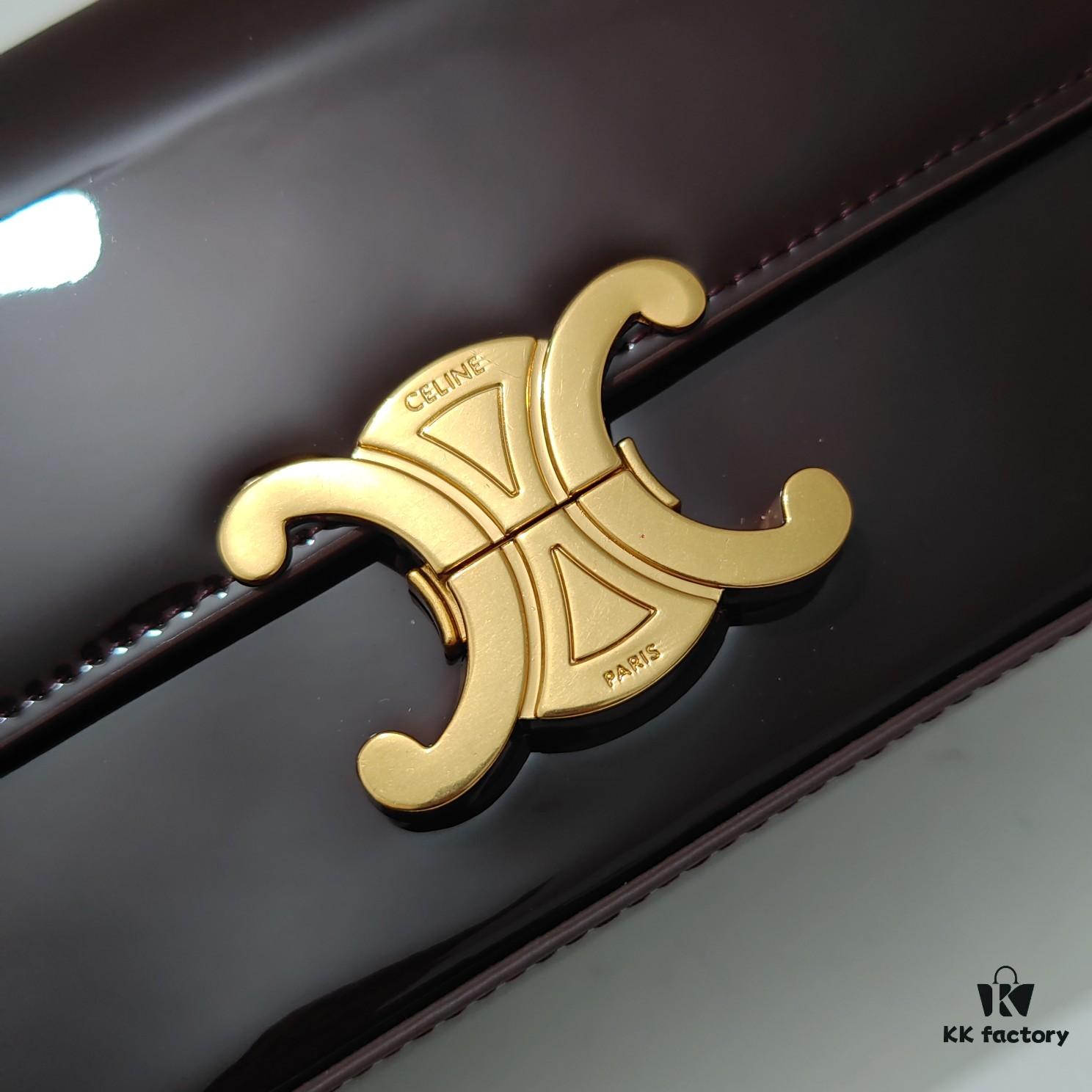 6930adc46e68136f4d9ad138 Top Quality Original Celine Triomphe Classic Underarm Bag New Patent Chocolate Brown
