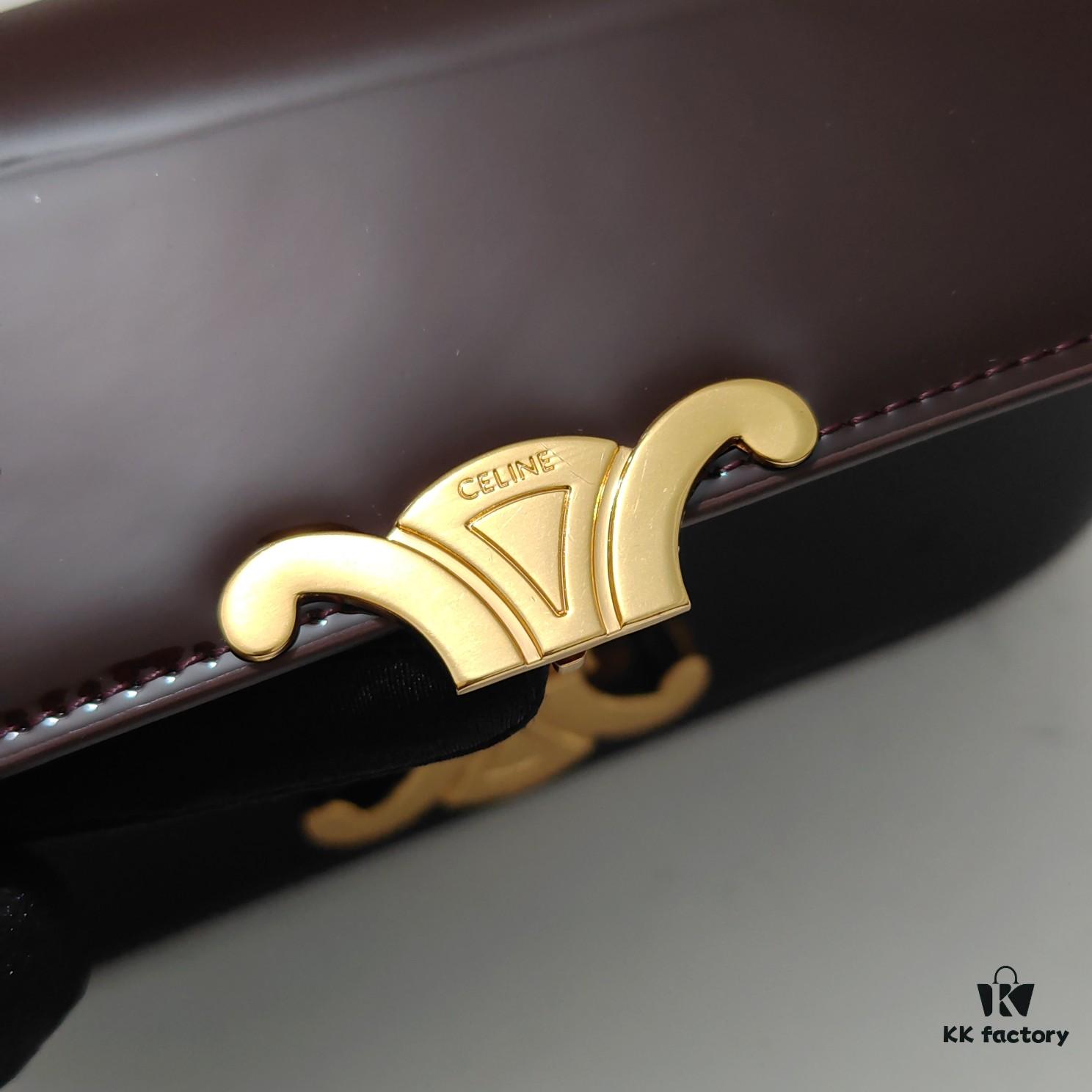 6930adc56e68136f4d9ad139 Top Quality Original Celine Triomphe Classic Underarm Bag New Patent Chocolate Brown