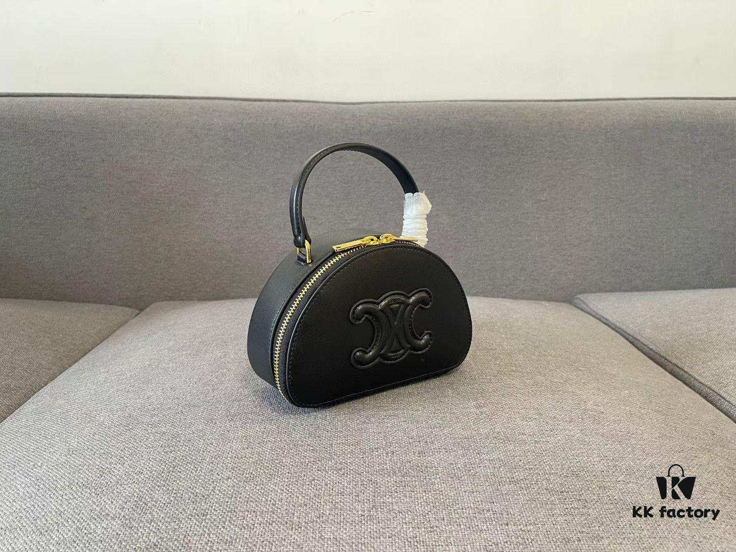 6930ade76e68136f4d9ad182 Celine New Logo Print Half-Moon Mini Bag, Black, Genuine Leather Trim, Adjustable Detachable Strap