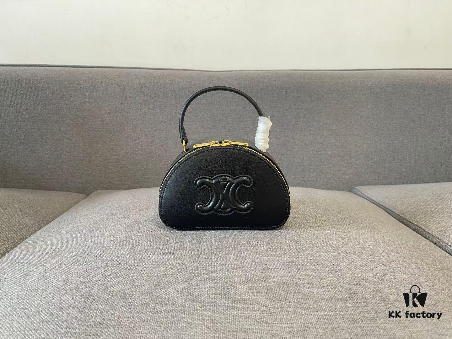 6930ade76e68136f4d9ad183 Celine New Logo Print Half-Moon Mini Bag, Black, Genuine Leather Trim, Adjustable Detachable Strap