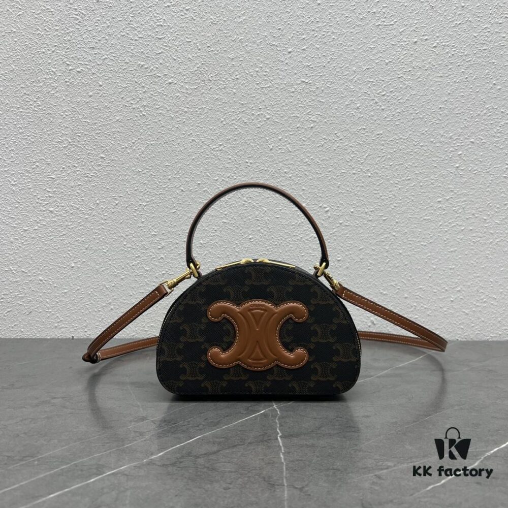 6930adeb6e68136f4d9ad189 Celine New Logo Printed Half-Moon Bag - Mini Leather Handbag with Adjustable Strap