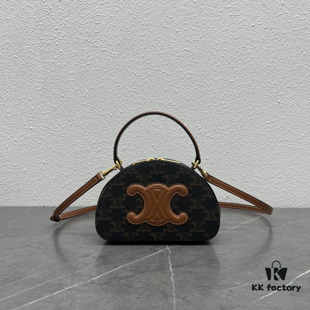 6930adeb6e68136f4d9ad189 Celine New Logo Printed Half-Moon Bag - Mini Leather Handbag with Adjustable Strap