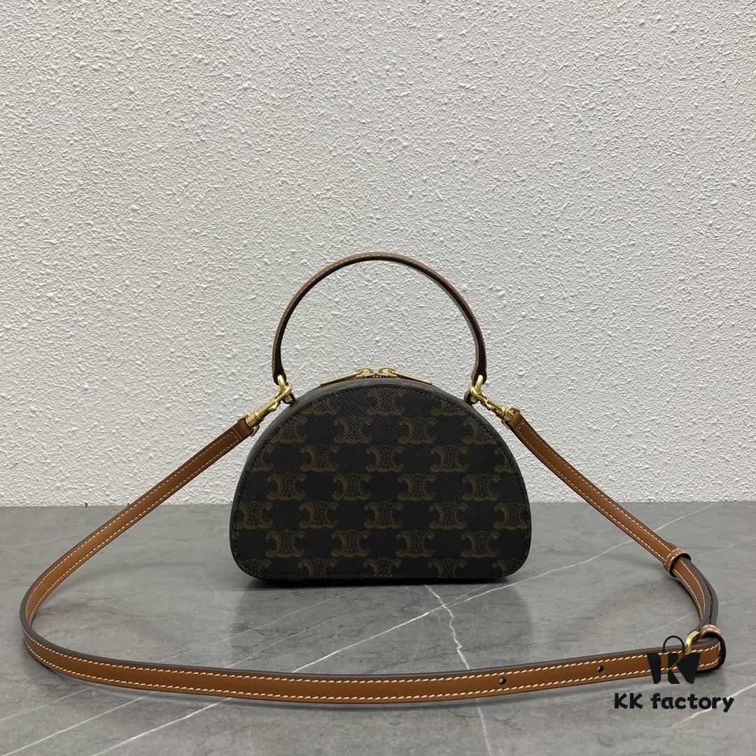 6930adec6e68136f4d9ad18b Celine New Logo Printed Half-Moon Bag - Mini Leather Handbag with Adjustable Strap
