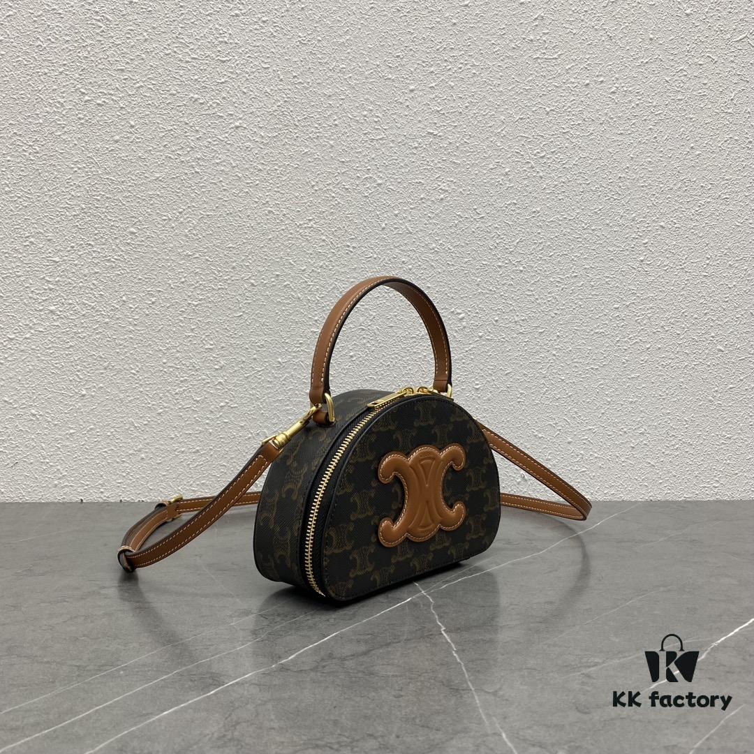 6930adef6e68136f4d9ad193 Celine New Logo Printed Half-Moon Bag - Mini Leather Handbag with Adjustable Strap