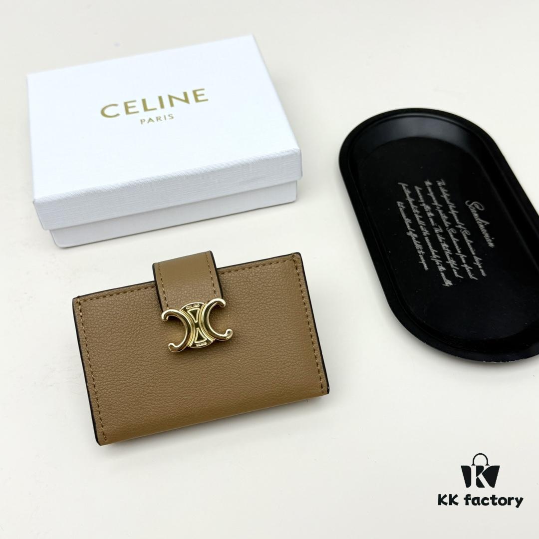 6930ae6f6e68136f4d9ad276 Celine 794 Black Brown Smoke Grey 10.5*6 Accordion Fold Card Holder