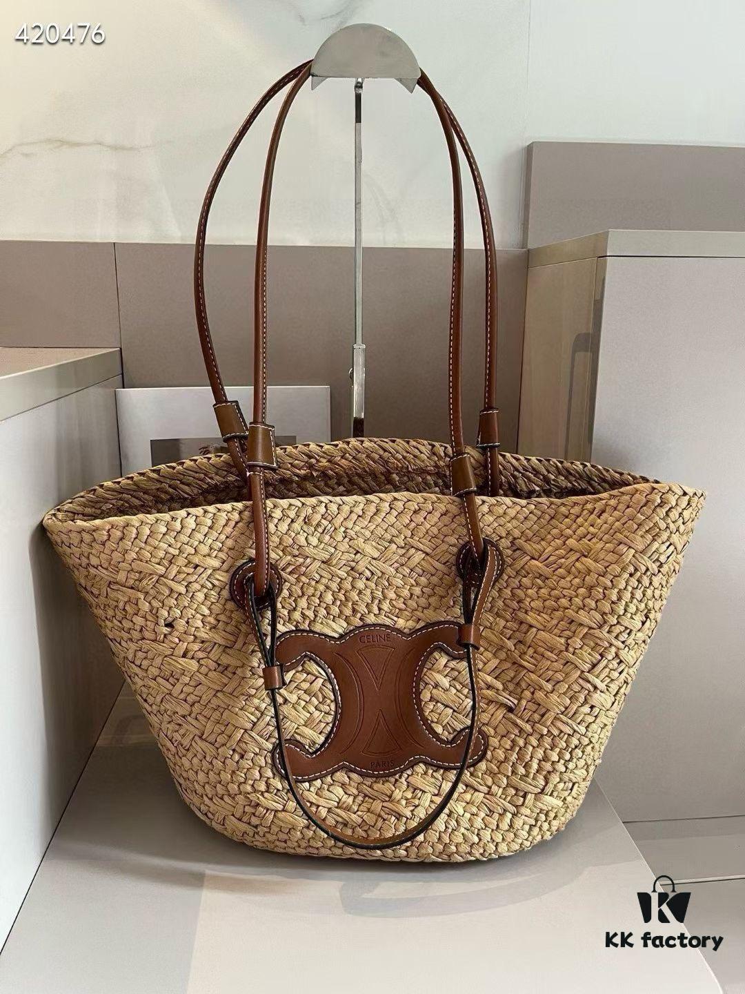 6930aec96e68136f4d9ad2f1 Celine Wicker Handwoven Raffia Bag, Official Website Style, Essential for Summer Beach Travel
