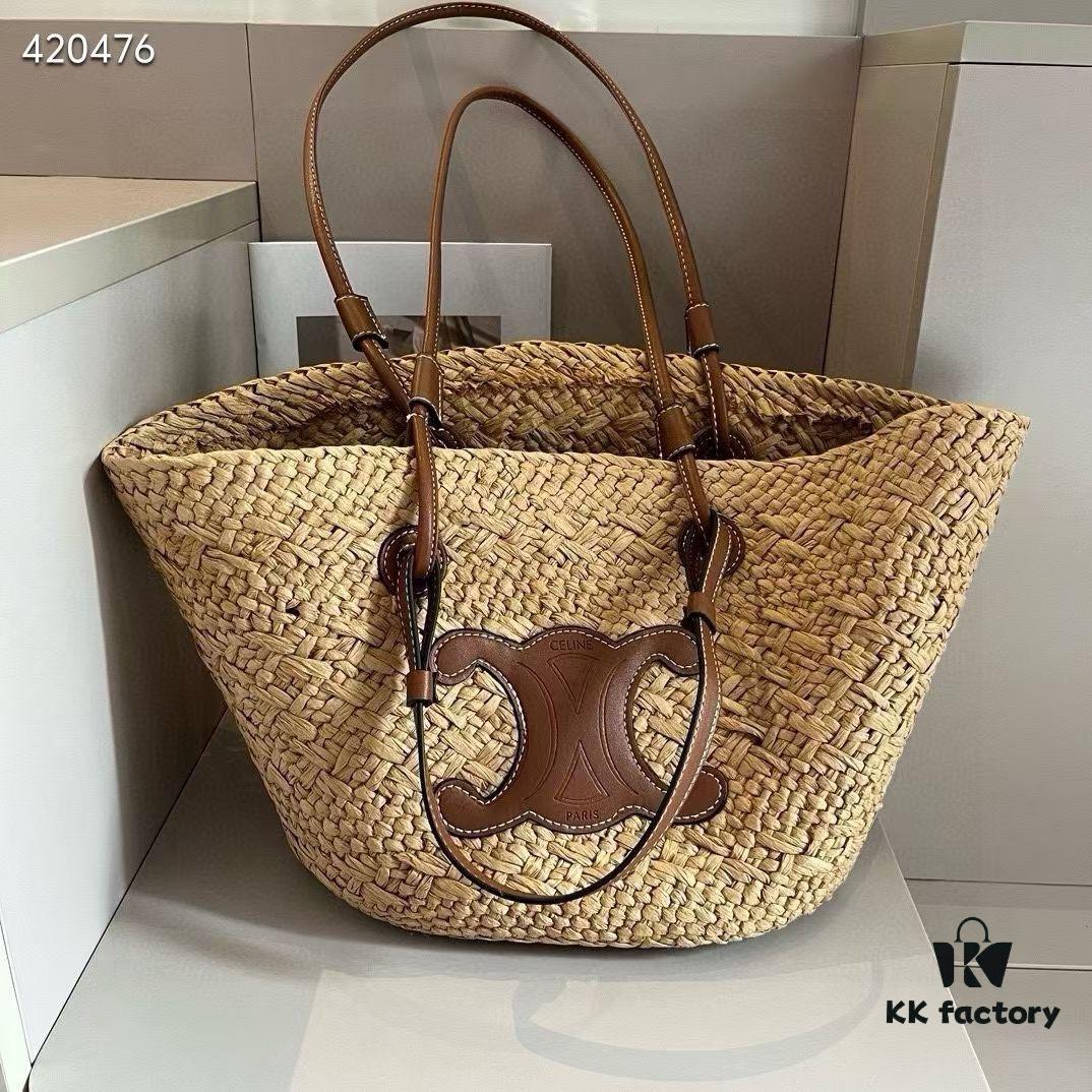 6930aec96e68136f4d9ad2f2 Celine Wicker Handwoven Raffia Bag, Official Website Style, Essential for Summer Beach Travel