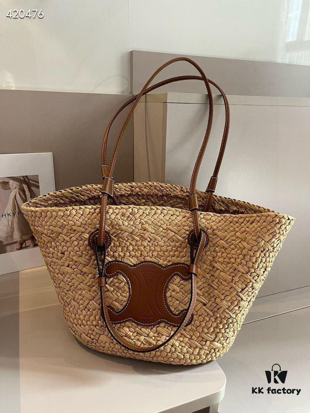 6930aeca6e68136f4d9ad2f3 Celine Wicker Handwoven Raffia Bag, Official Website Style, Essential for Summer Beach Travel