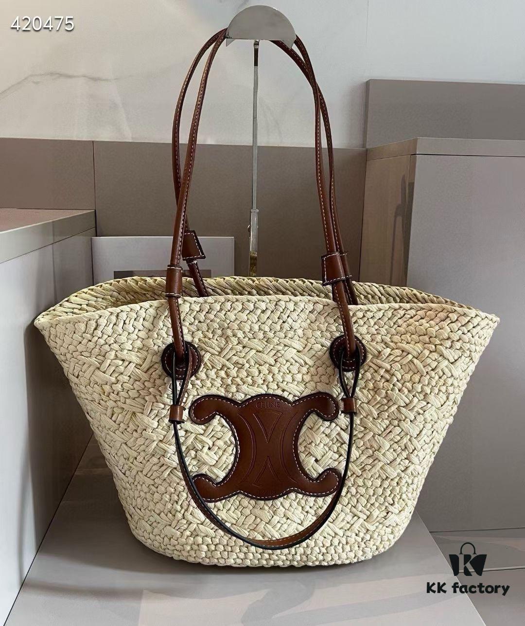 6930aeca6e68136f4d9ad2f4 Celine Woven Raffia Handbag, Official Website Style, Summer Beach Essential